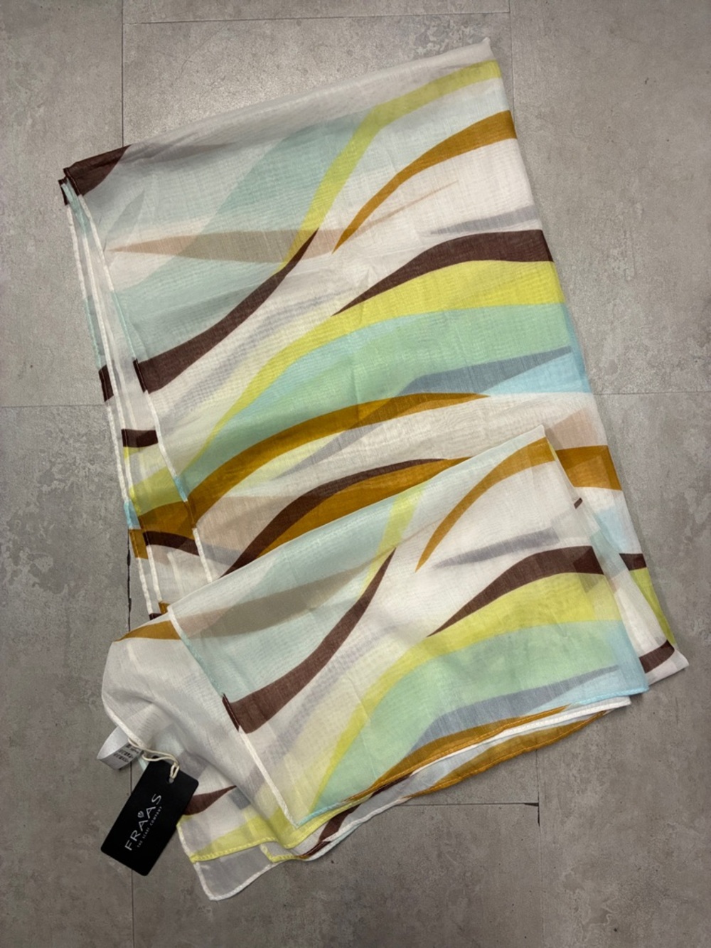 Fraas Multicolor Wave Print Lightweight Scarf - White, Brown, Yellow, Blue, Mint